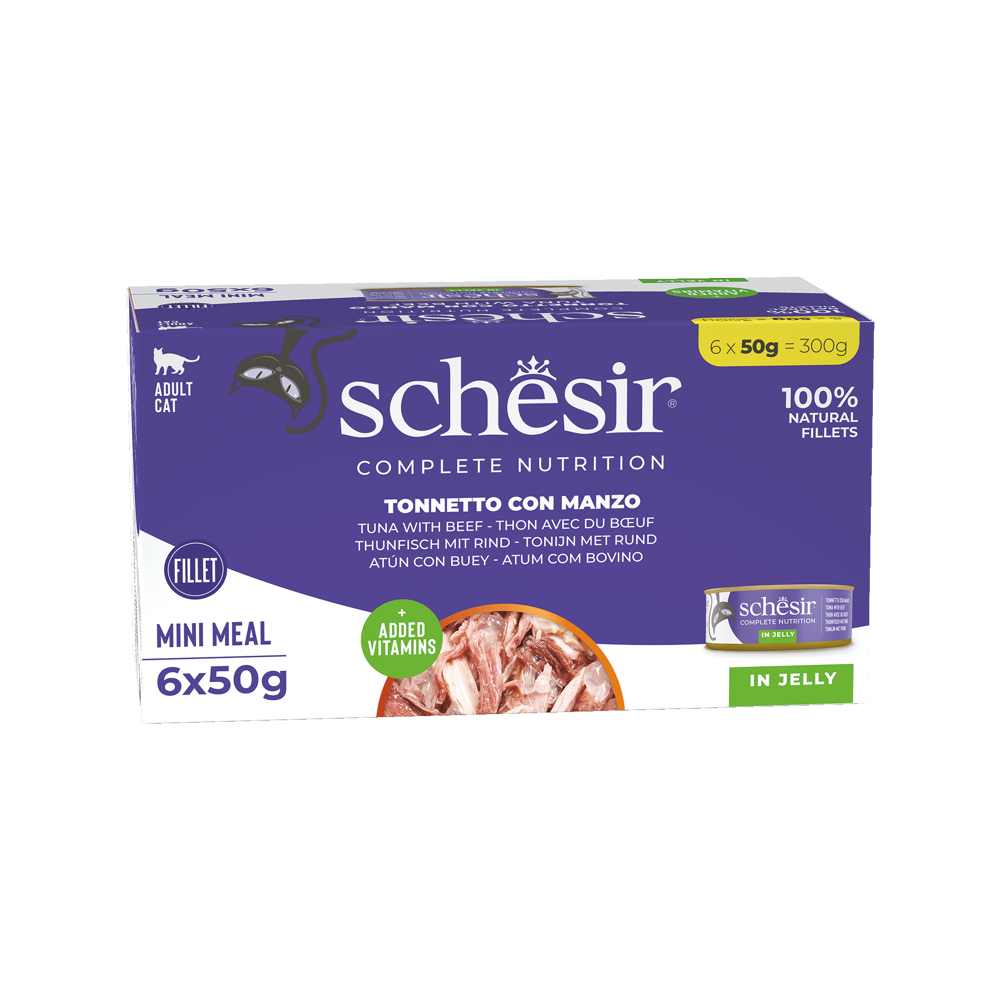 Schesir Latas Multipack Atún con filetes de buey 6x50gr alimento completo