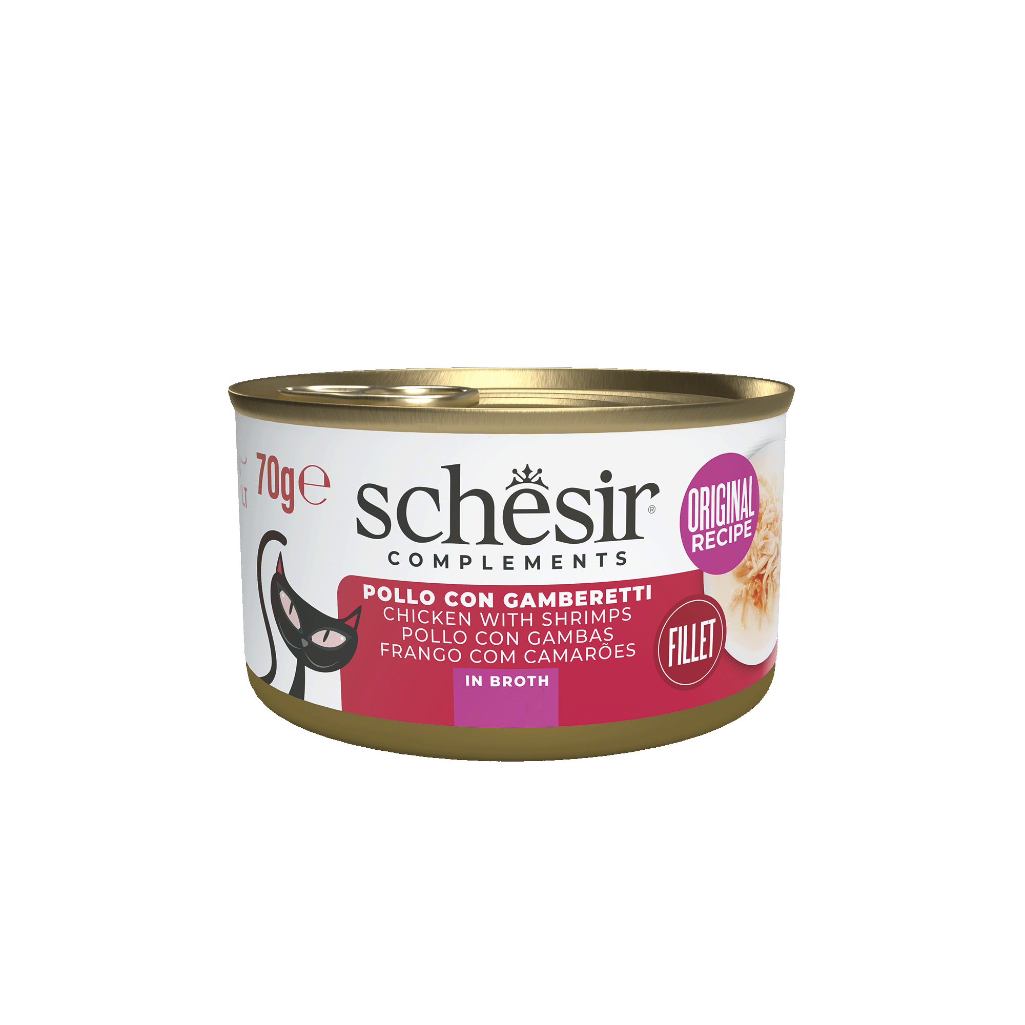 Schesir Lata Filetes de pollo con gambas 70g en caldo