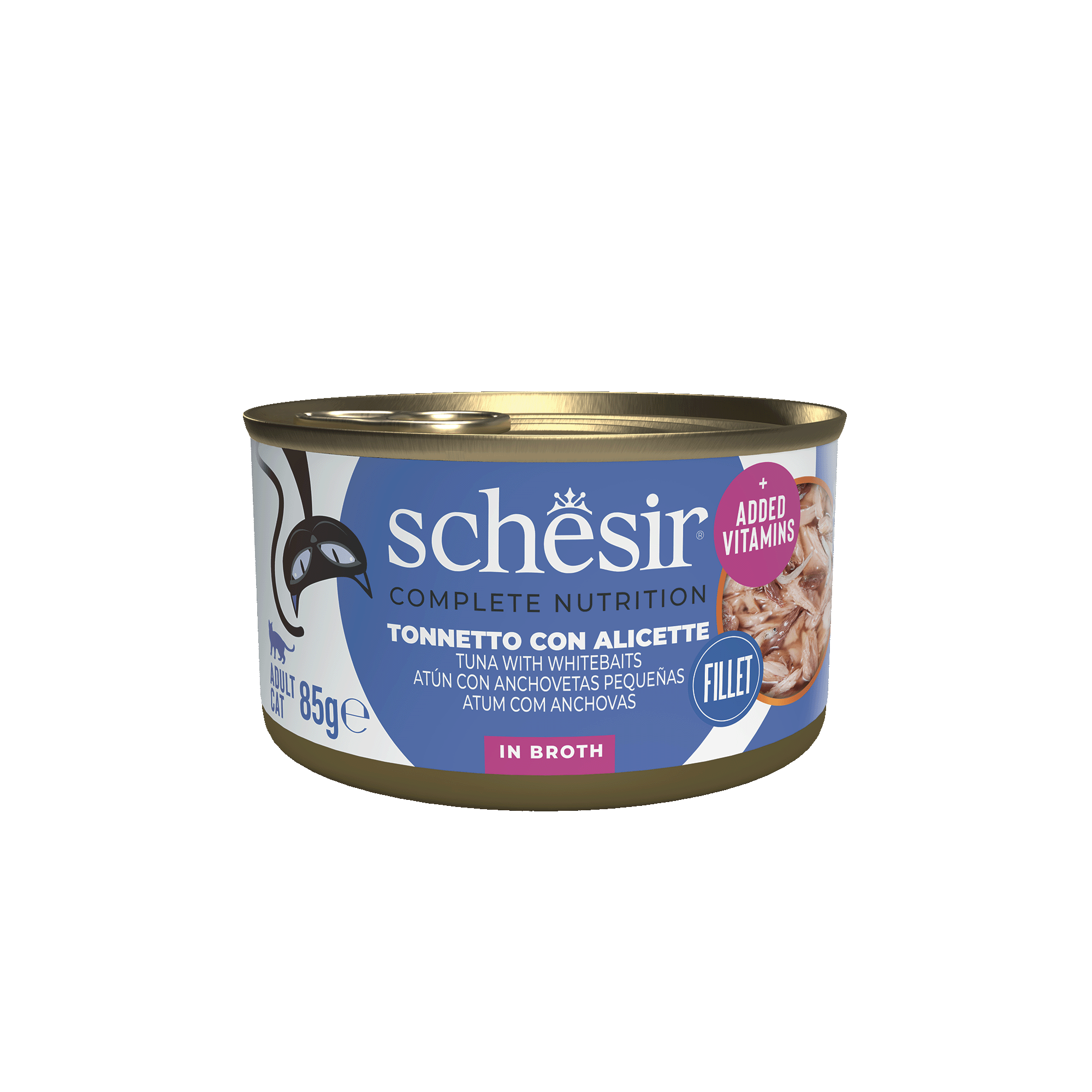 Schesir Lata Atún y anchovetas pequeña con arroz al natural 85g alimento completo