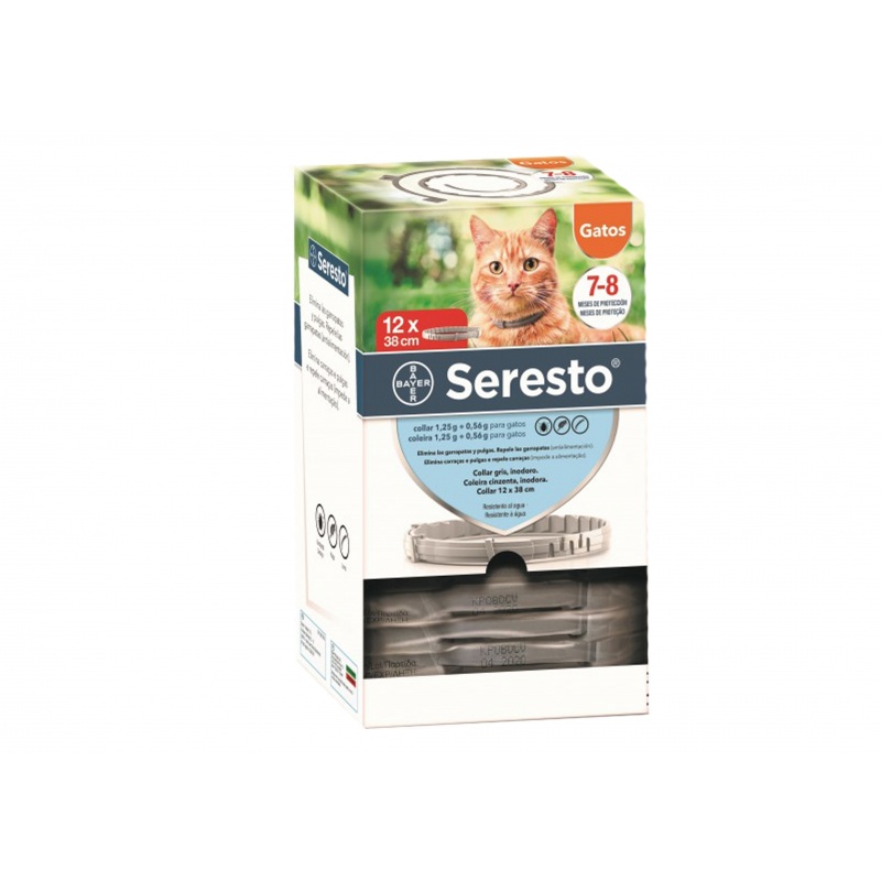 Seresto Collar Bayer gato. Envase de plástico sin lata