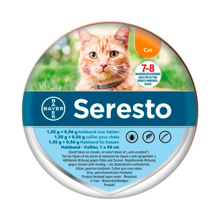 Seresto Collar Bayer gato. Envase con lata