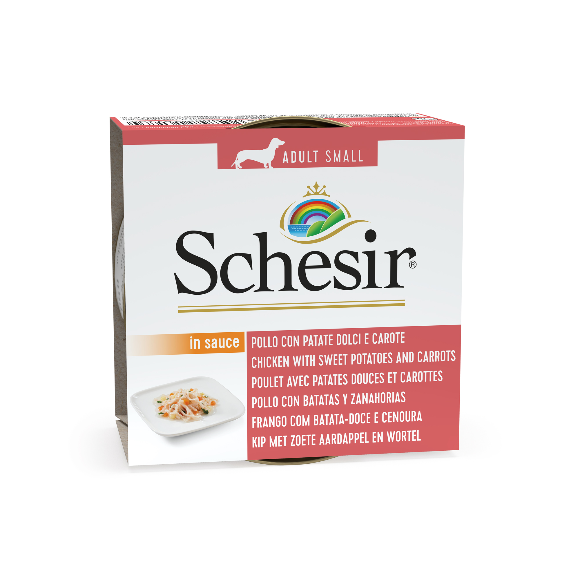 Schesir lata perro 85 gr Pollo con patatas , zanahoria y espinacas