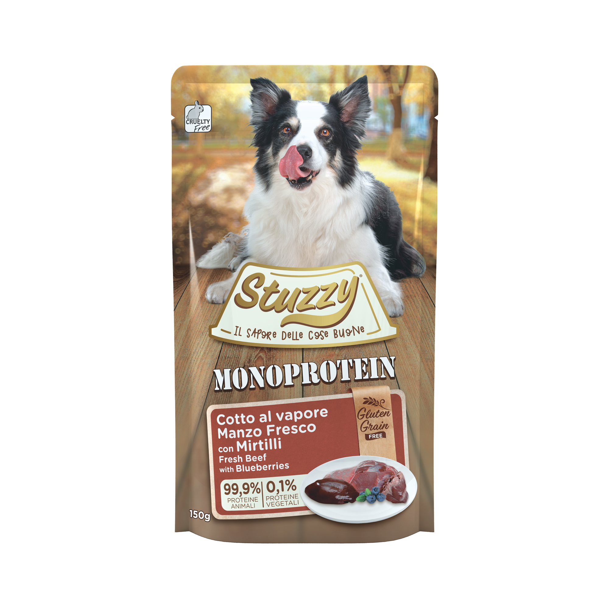 Stuzzy Monoprotein Sobres Buey fresco con arándanos 150gr