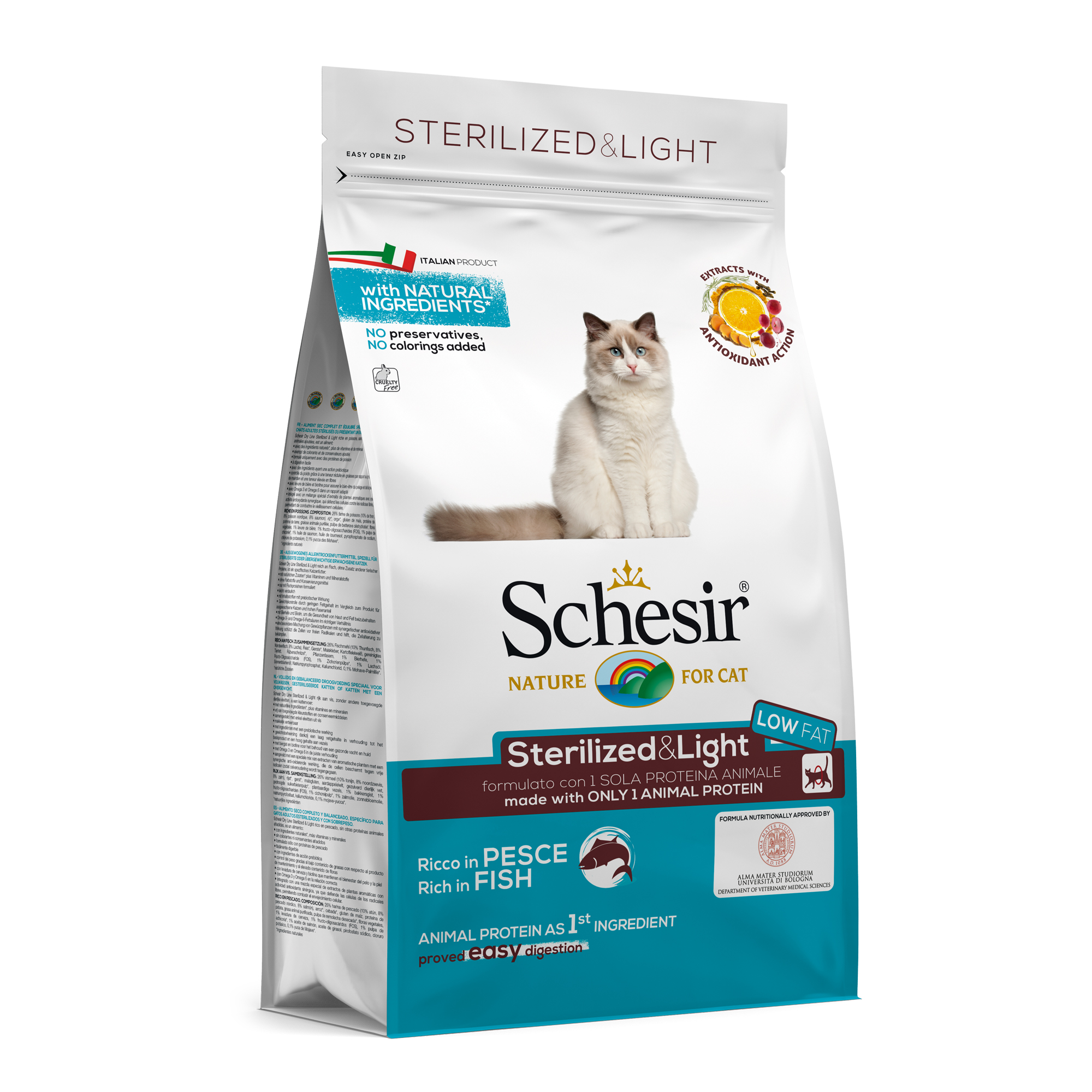 Schesir Esterilizado y light con pescado 1.5Kg