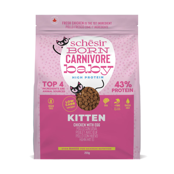 SCHESIR PIENSO  BORN CARNIVORE KITTEN POLLO CON HUEVO 255 gr