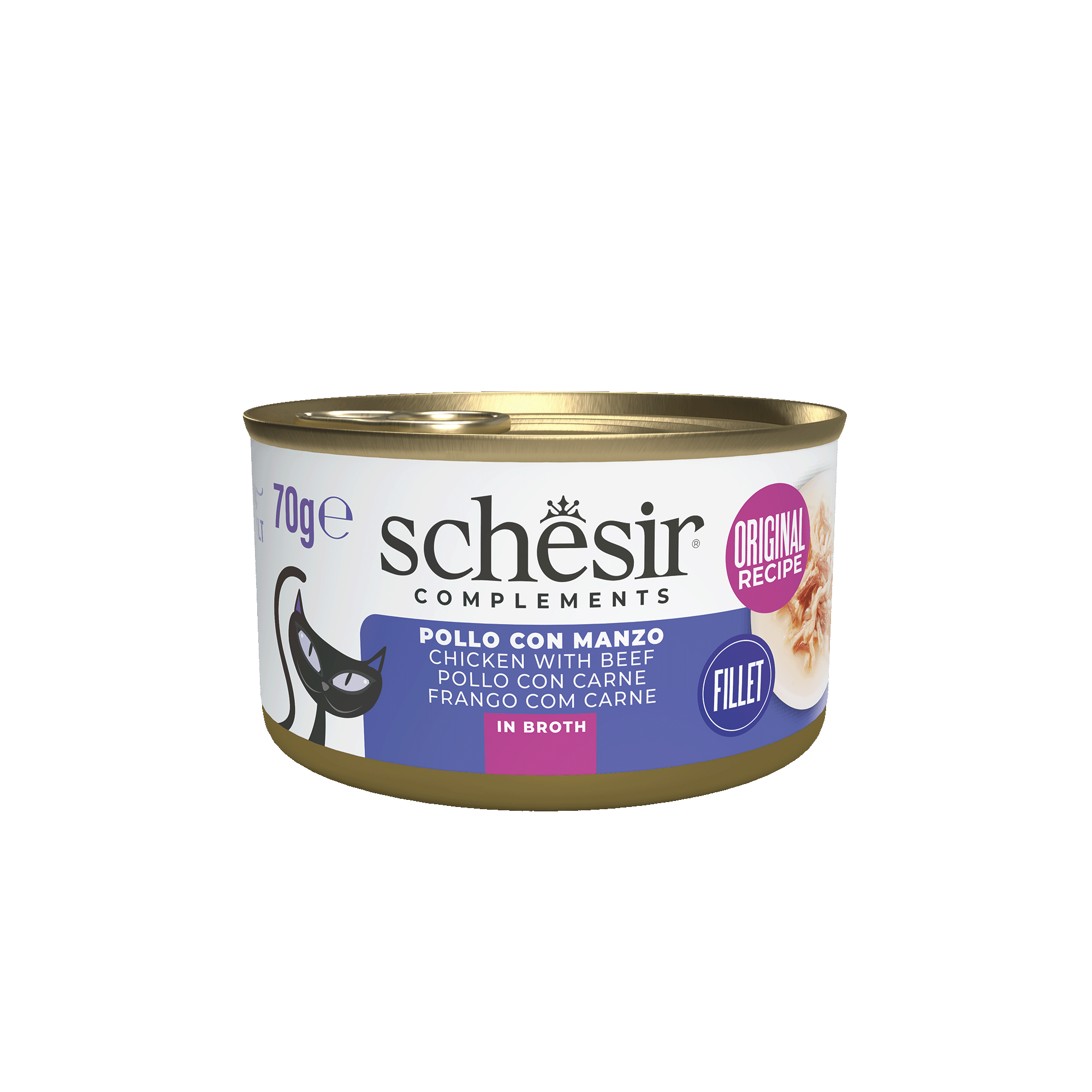 Schesir Lata Filetes de pollo con con buey 70 gr en caldo