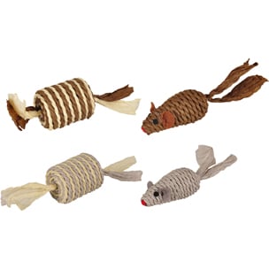 ratón y rodillo para gatos de sisal