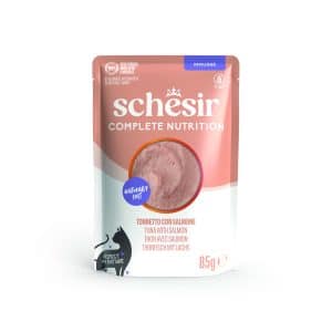 SCHESIR SOBRES 85 gr ATÚN CON SALMÓN EN MOUSSE NUTRICIÓN COMPLETA
